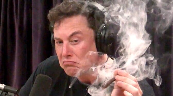 Elon Musk looking both stoned and crazy